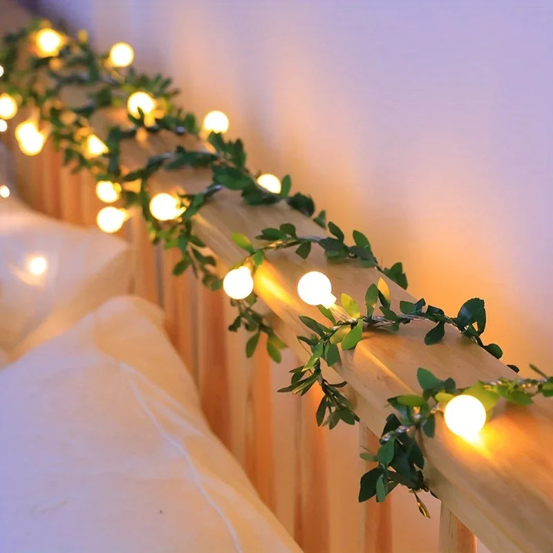 Bedroom Railing Visual Idea — Christmas Lights in Garland Indoor
