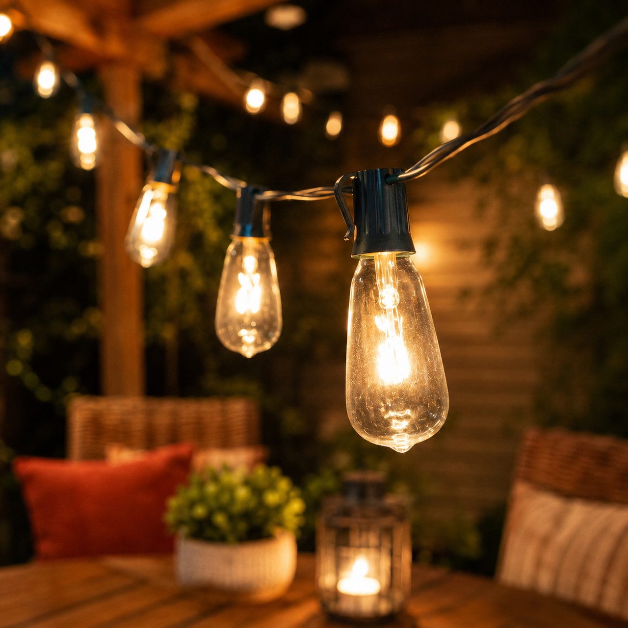 Cozy Patio Gathering with Edison-Style String Lights — Outdoor Christmas Lights