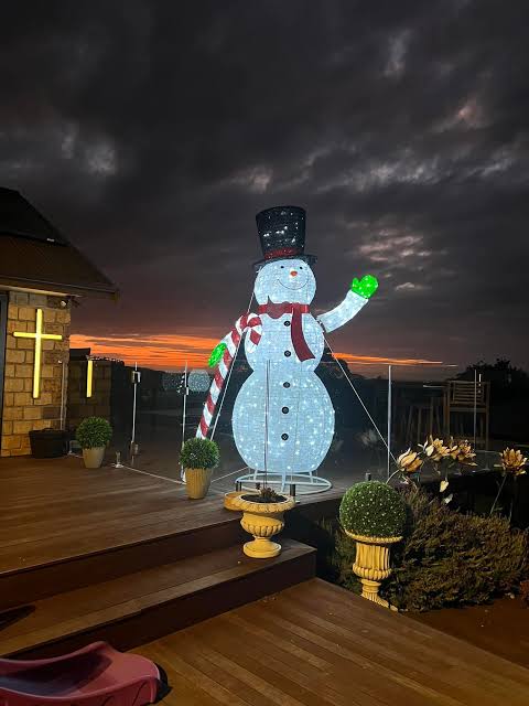 Deck Centered with a Large Light-Up Snowman — Christmas Yard Decor