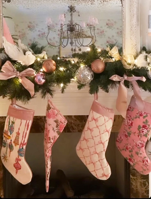 Shabby Chic Pink Floral Christmas Stockings — Pink Christmas Decor