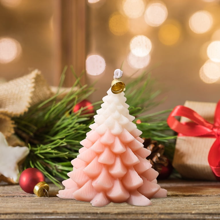 Modern Pastel Pink and White Tree-Shaped Christmas Candle — Christmas Candle Decor
