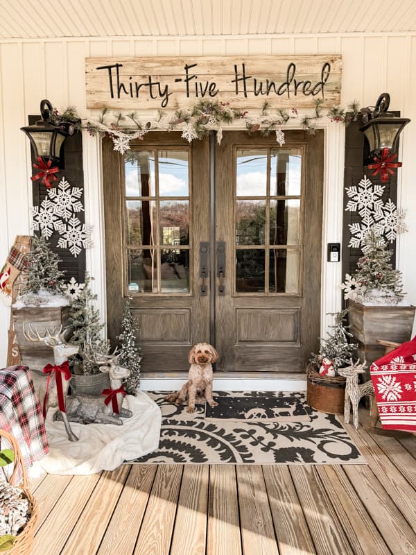 Country Christmas Porch with Mini Trees and Snowflake Decor Country Christmas Porch with Mini Trees and Snowflake Decor — Cozy Christmas Decor