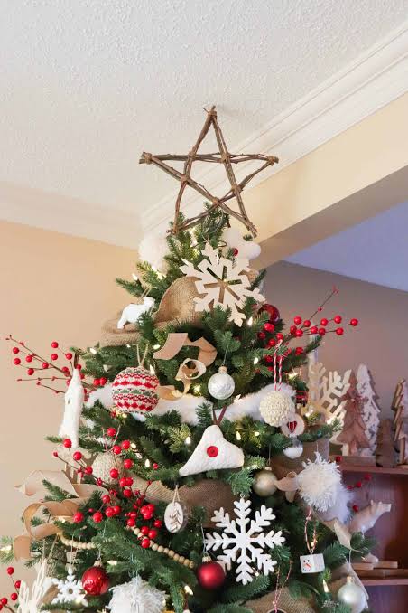 Handmade Twig Star Tree Topper with Natural Accents — Christmas Tree Topper