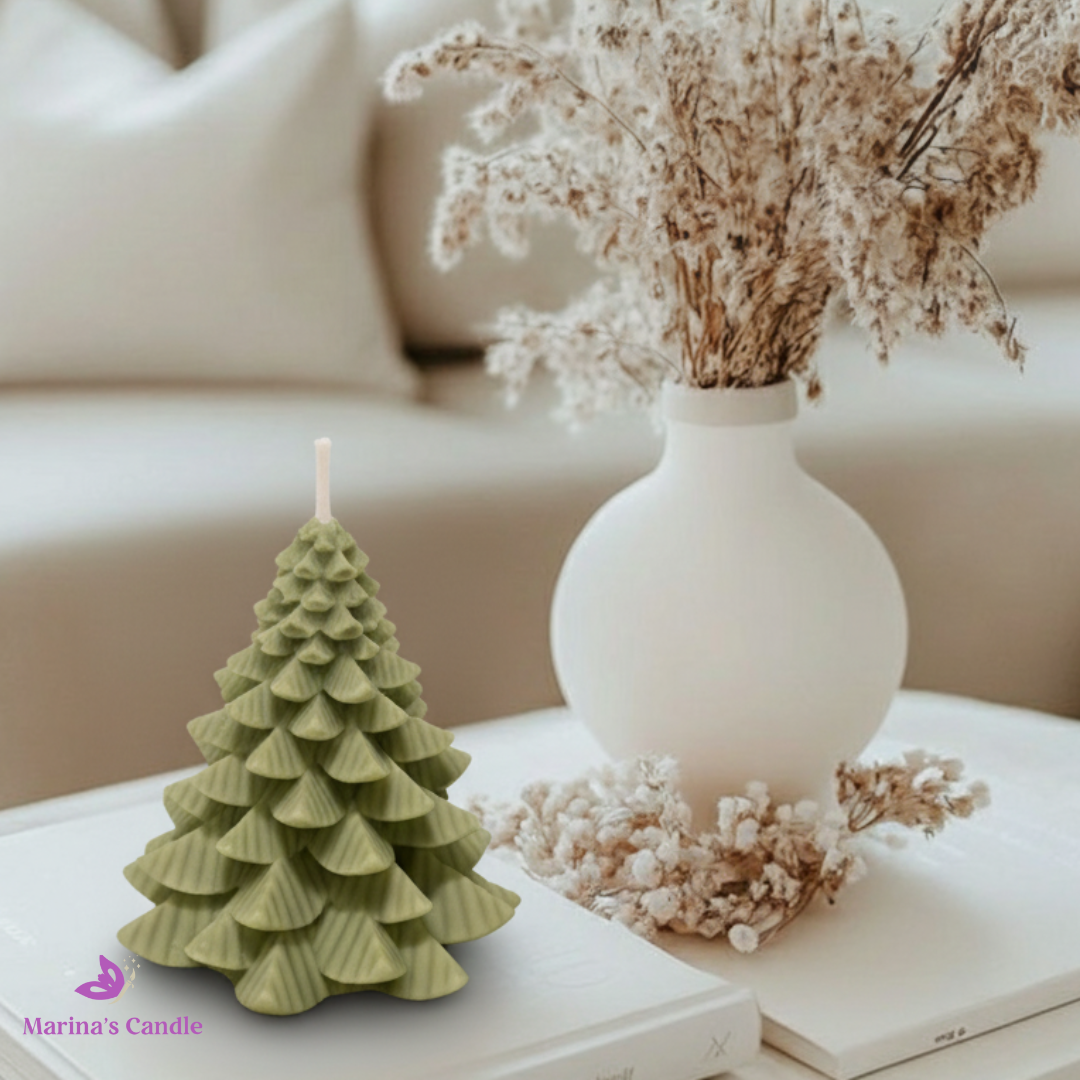 Minimalist Sage Green Christmas Tree Candle Vignette Minimalist Sage Green Christmas Tree Candle Vignette — Sage Green Christmas Decor