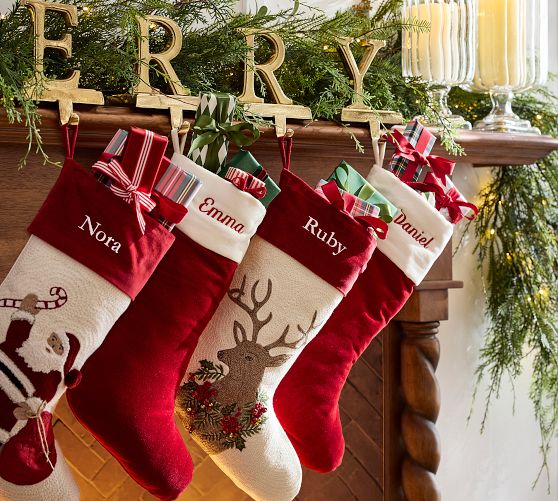 Embroidered Deer Motif Stockings — Christmas Stockings Display