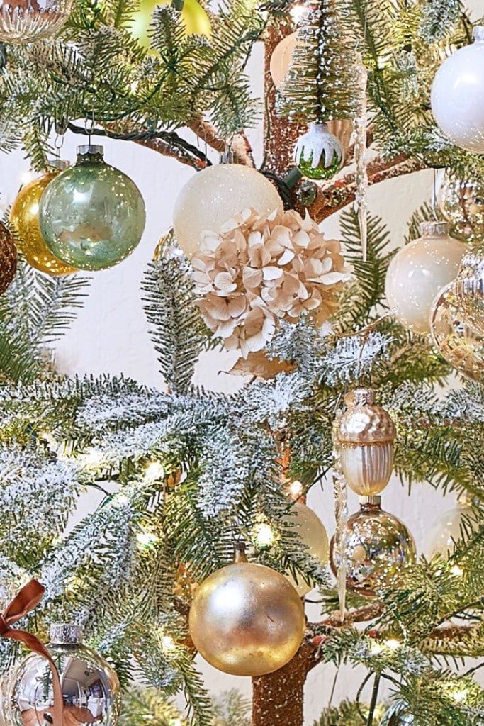 Glam Christmas Tree Branches with Frosted Ornaments — Small Christmas Tree Decor