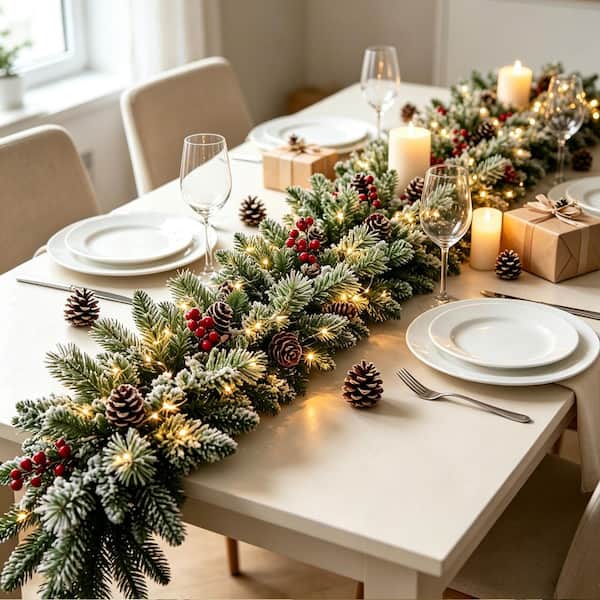 Dining Table Visual Idea — Christmas Lights in Garland Indoor