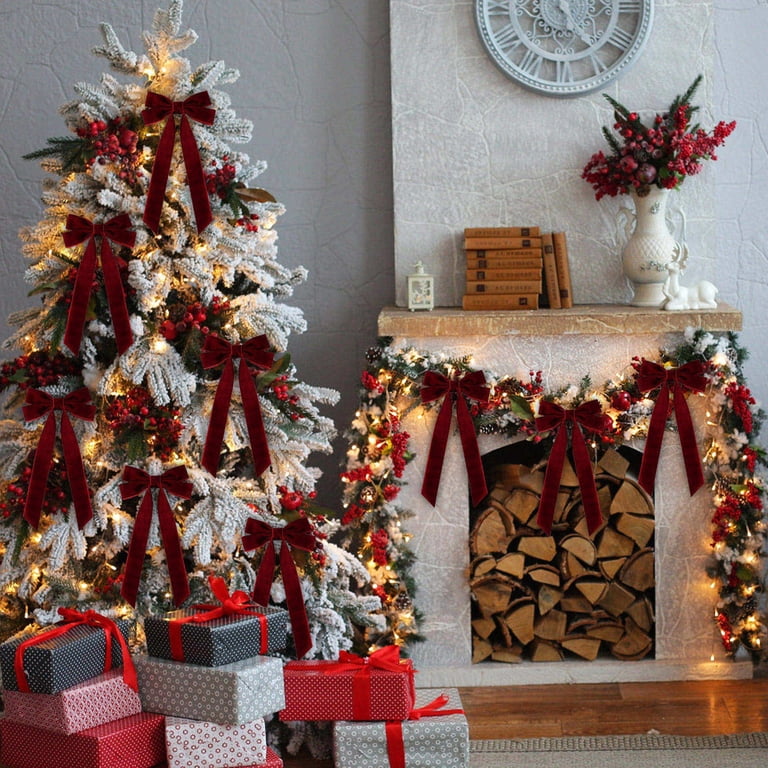 Traditional Velvet Bows on Frosted Tree Traditional Velvet Bows on Frosted Tree — Christmas Tree Ribbon