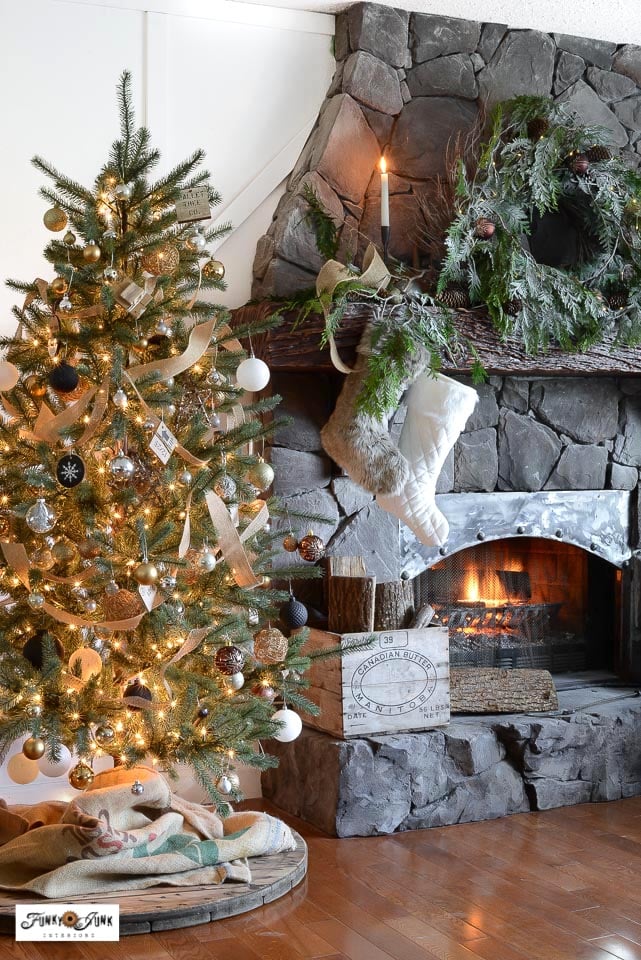 Rustic Skirt Complementing a Stone Fireplace Rustic Skirt Complementing a Stone Fireplace — Christmas Tree Skirt