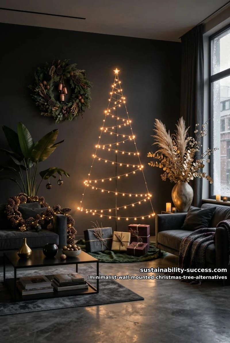 Minimalist Wall-Mounted String Light Christmas Tree — Alternative Christmas Trees