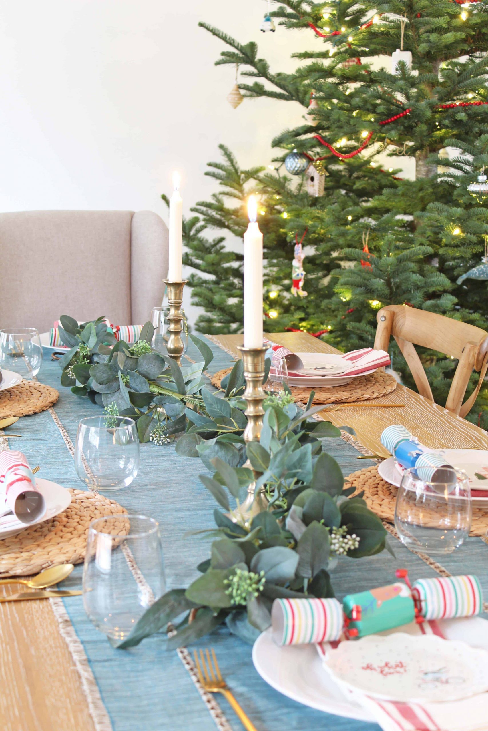 Whimsical Dining Tablescape with Eucalyptus Garland — Whimsical Christmas Decor