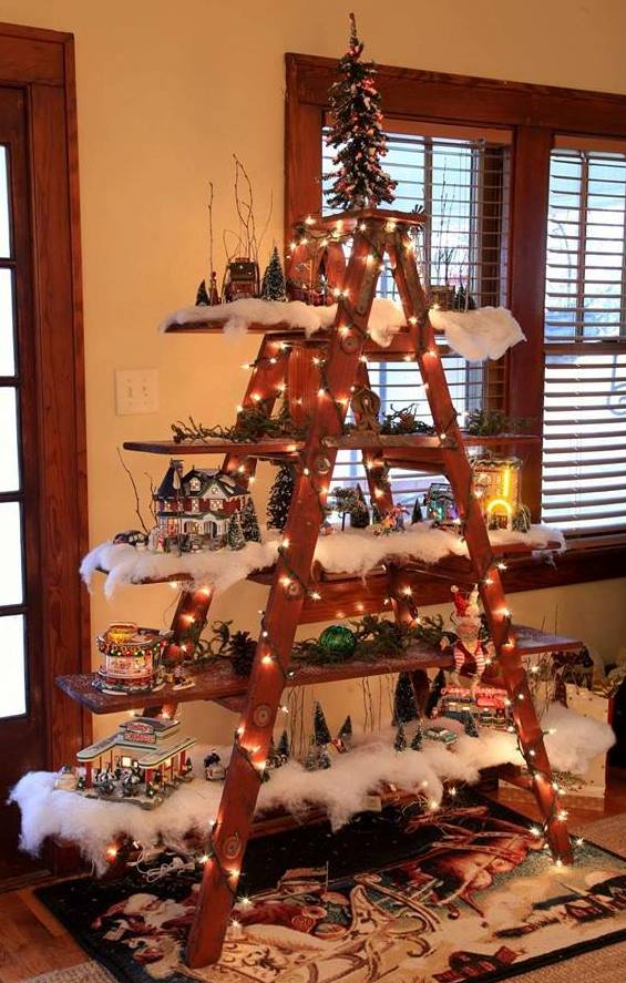 Christmas Village Display on a Ladder — Christmas Light Display Ideas