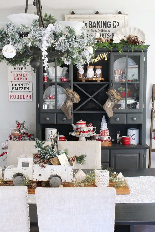 Elaborately Decorated Farmhouse Hutch for Christmas — Farmhouse Christmas Decor