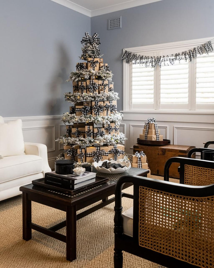 Farmhouse Tiered Gift Box Christmas Tree with Gingham — Alternative Christmas Trees