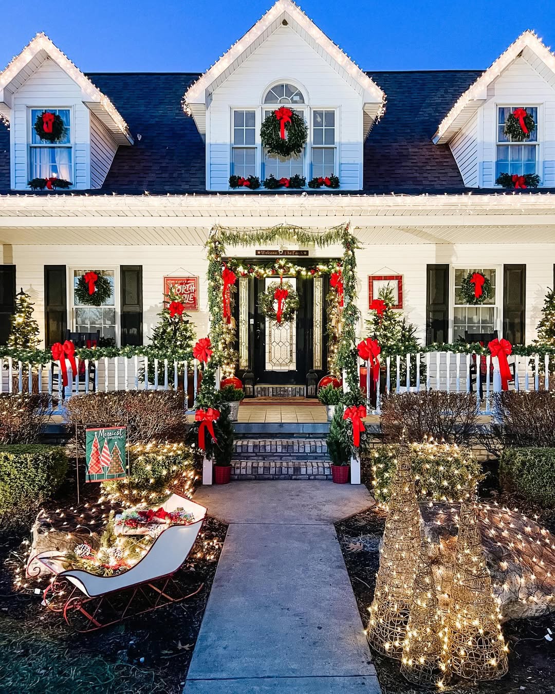 Dazzling White House Outlined in Warm White Lights — Christmas House Exterior Decor