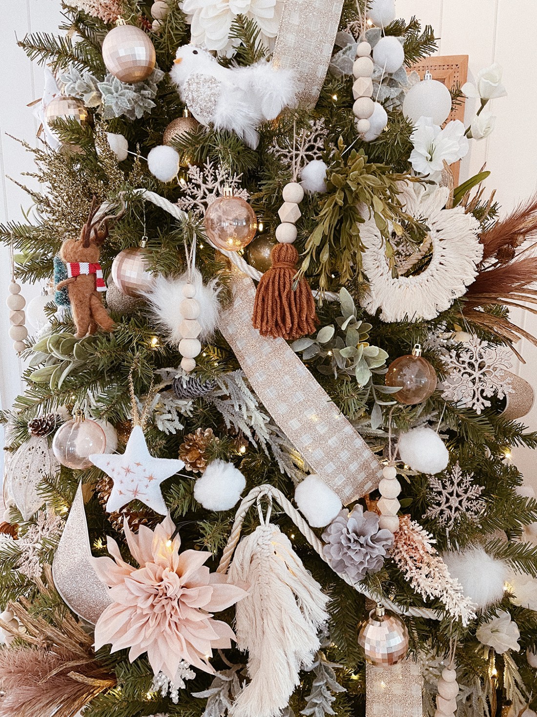 Close-Up On Tree Visual Idea — Boho Christmas Decor