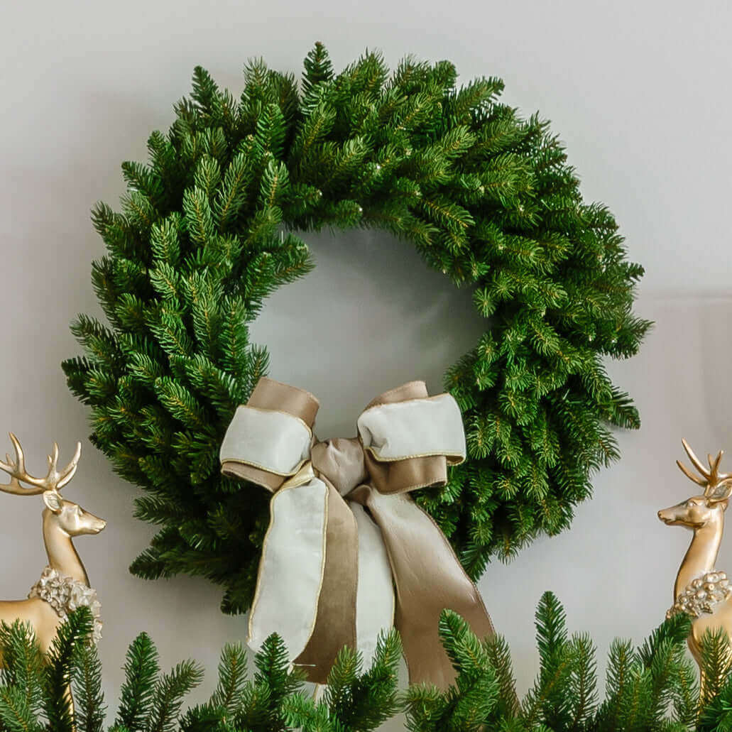 Large Artificial Wreath with Gold and Cream Bow — Christmas Wreath