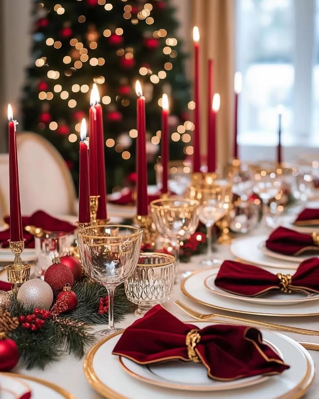 Formal Luxury Christmas Table Setting with Velvet Napkins — Elegant Christmas Decor