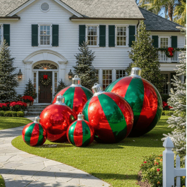 Giant Inflatable Baubles for a Festive Lawn Display — Christmas Yard Decor