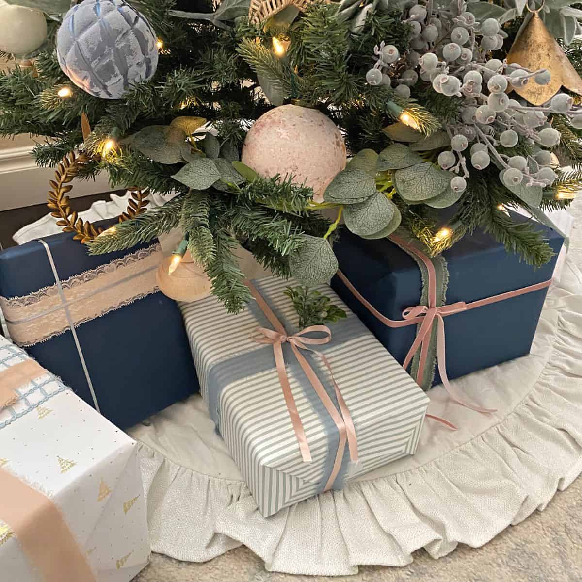 Eclectic Gift Arrangement with Striped and Pink Accents — Christmas Gift Wrapping