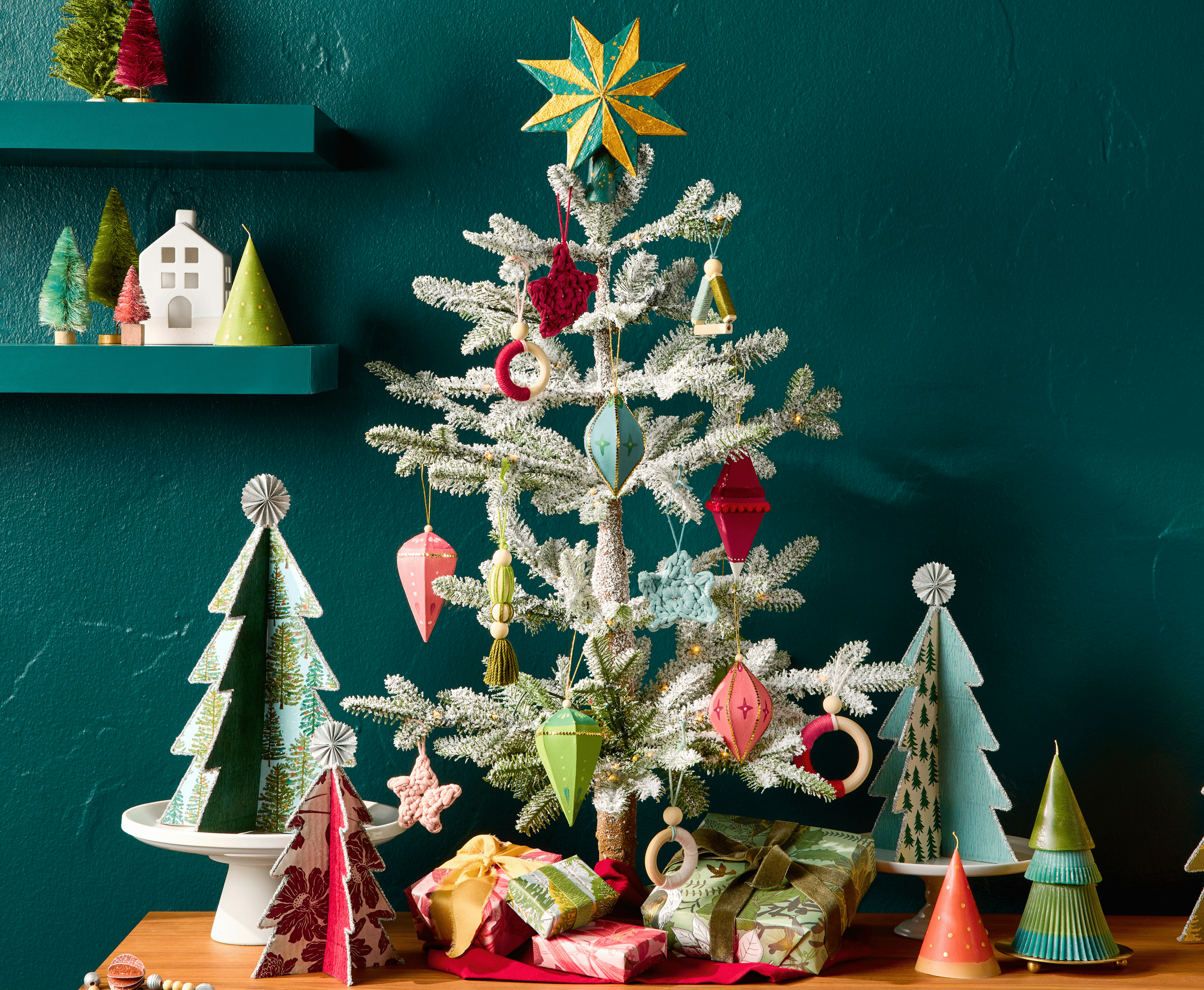 Modern Graphic Small Tree with Geometric Ornaments — Small Christmas Tree Decor