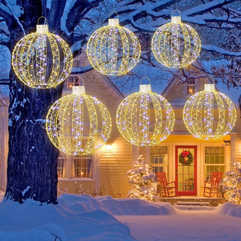 Snowy Yard with Large Spherical Light Ornaments — Outdoor Christmas Lights