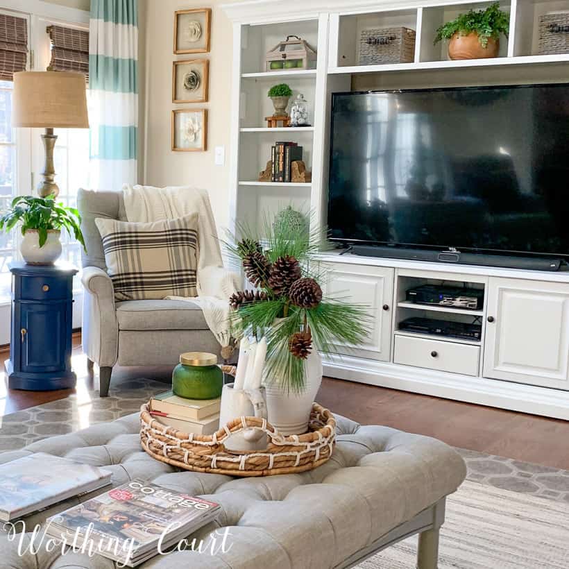 Living Room Coffee Table with Pinecone and Candle Tray Living Room Coffee Table with Pinecone and Candle Tray — Winter Decor After Christmas