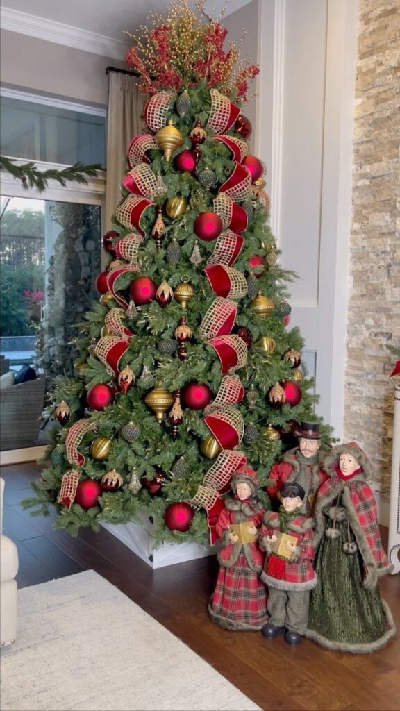 Wide Red and Gold Ribbon with Festive Figures Wide Red and Gold Ribbon with Festive Figures — Christmas Tree Ribbon