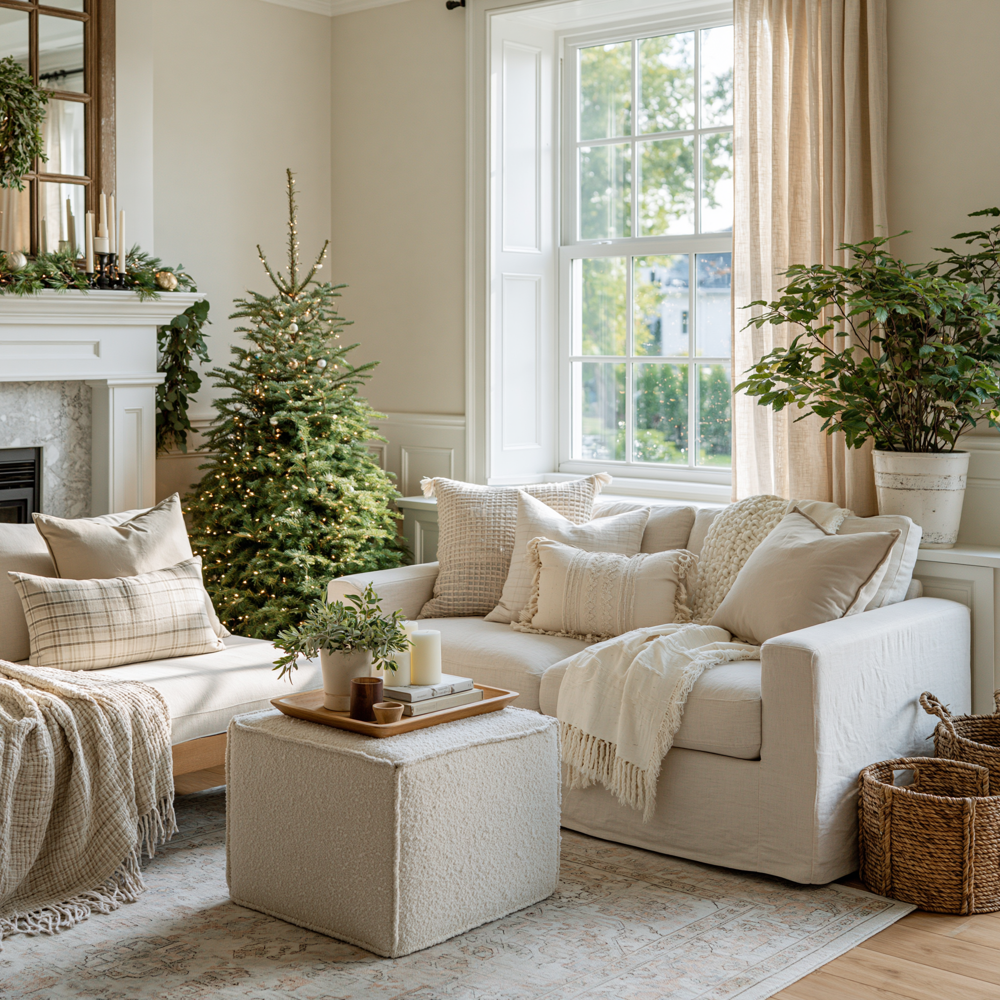 Minimalist Living Room with a Simply Adorned Christmas Tree Minimalist Living Room with a Simply Adorned Christmas Tree — Christmas Living Room Decor