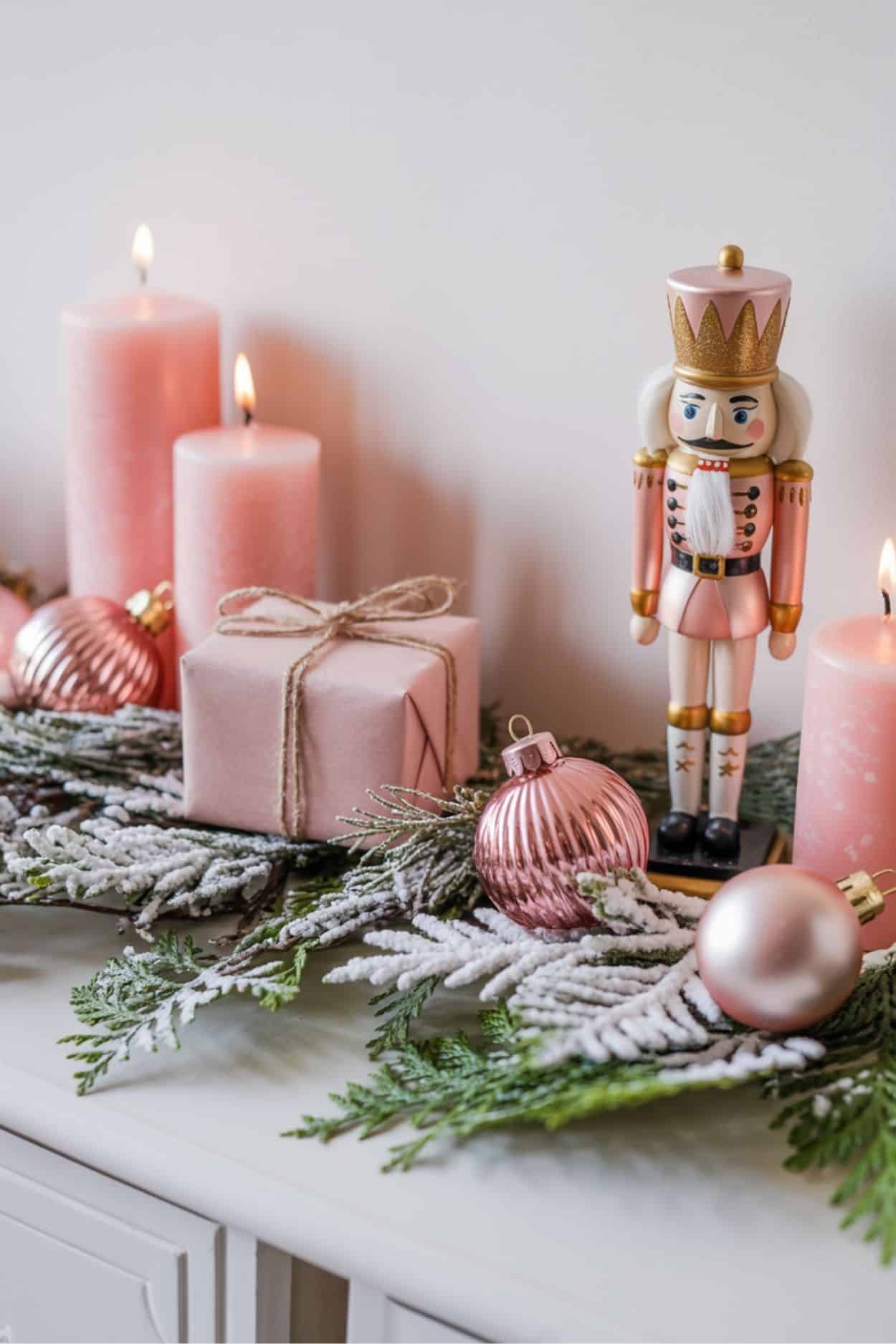 Elegant Pink Nutcracker for a Festive Mantelpiece — Pink Christmas Decor