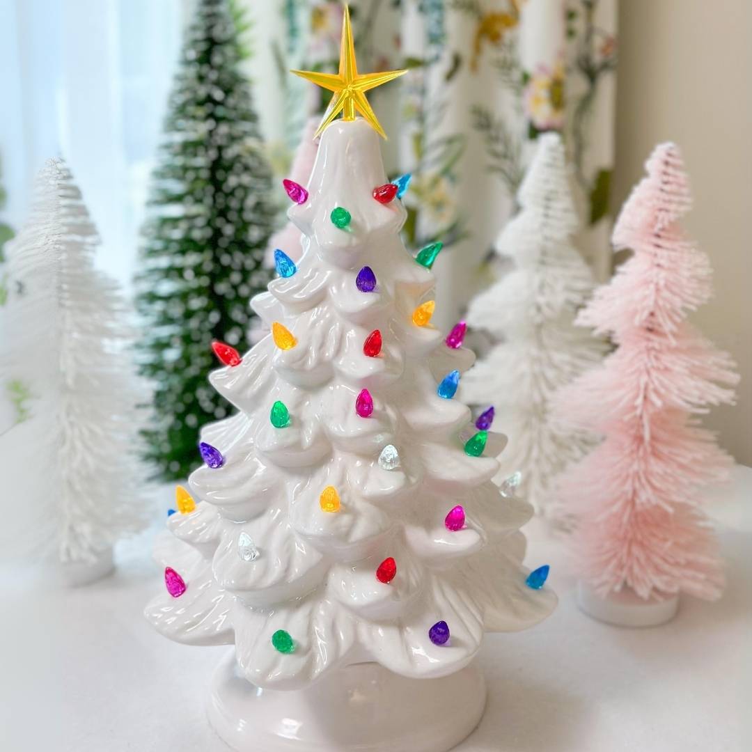 Retro White Ceramic Tree with Multicolor Lights Retro White Ceramic Tree with Multicolor Lights — Christmas Tree with Colored Lights