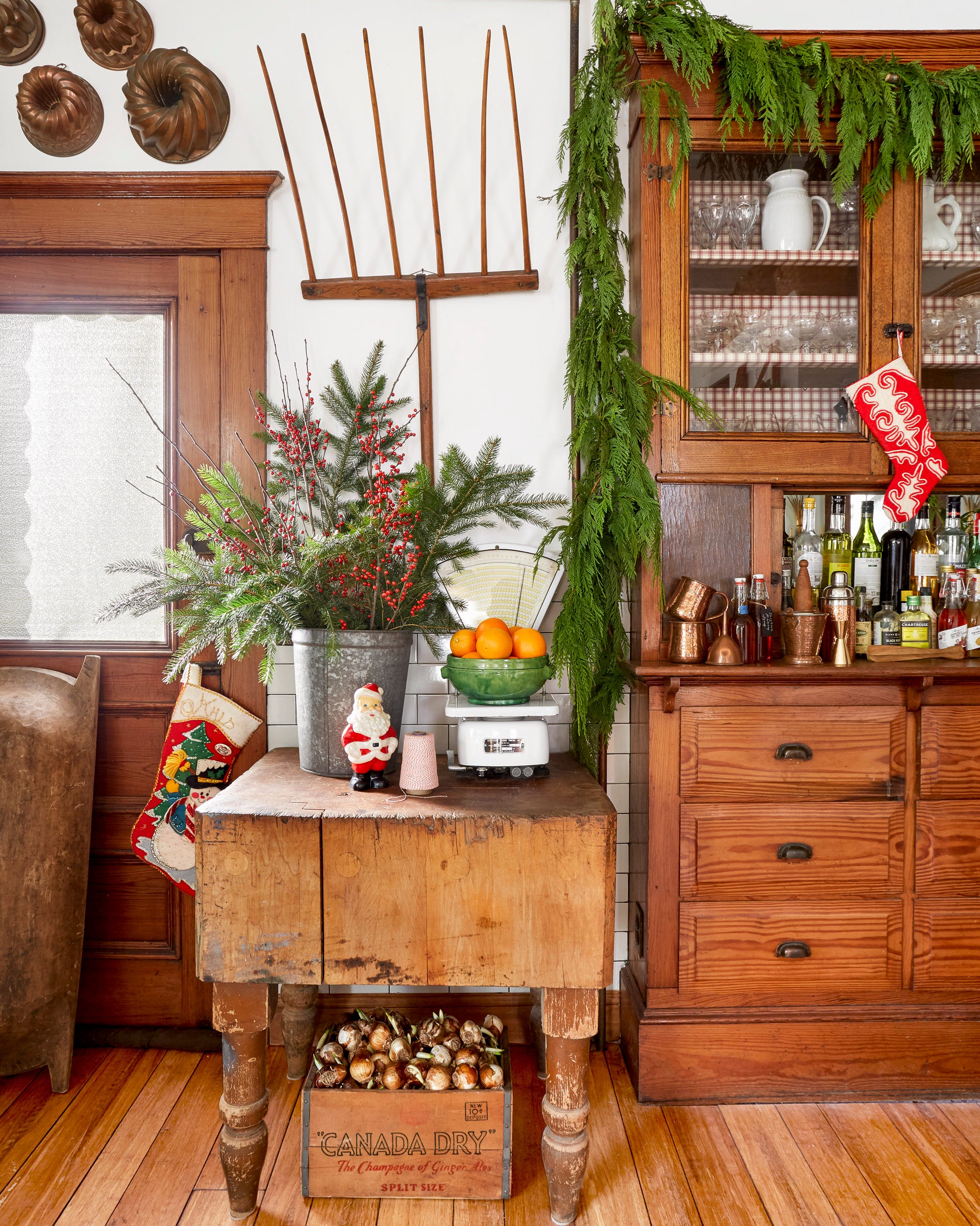 Rustic Butcher Block Styling with Christmas Accents in Farmhouse Kitchen — Farmhouse Christmas Decor