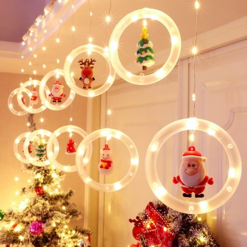 Vertical Christmas Fairy Light Display with Festive Figures — Christmas Fairy Lights Ceiling