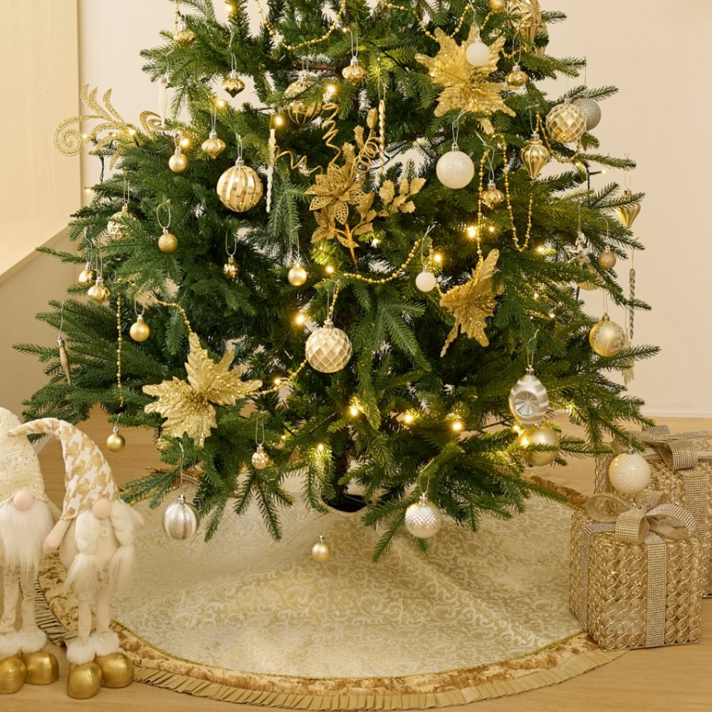 Gold and Cream Damask Tree Skirt for a Luxe Base — Elegant Christmas Tree