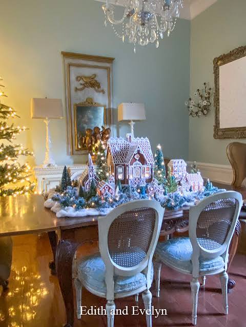 Traditional Dining Room with a Gingerbread Village Centerpiece — Gingerbread Christmas Decor