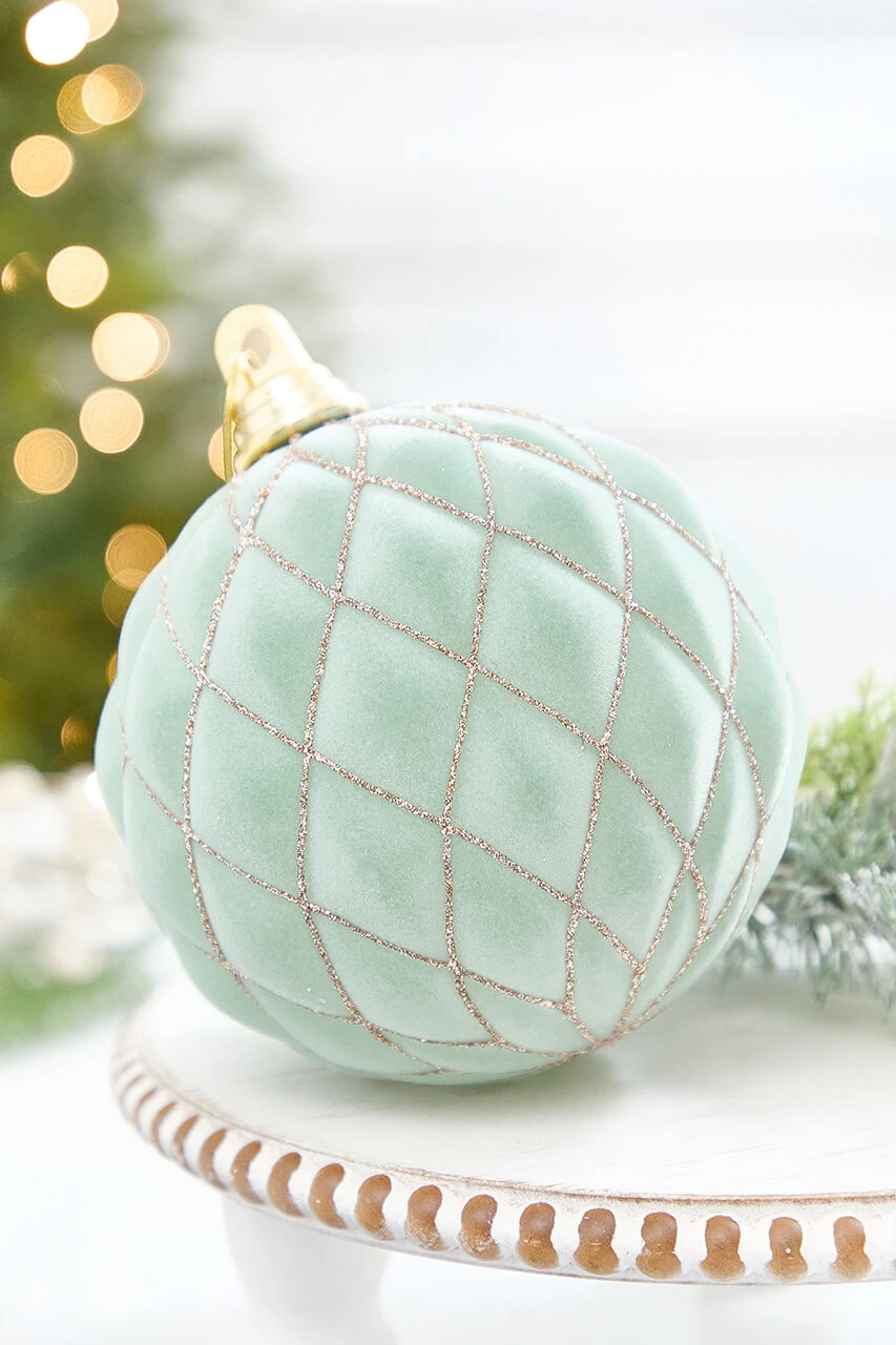 Single Sage Green Quilted Velvet Ornament Single Sage Green Quilted Velvet Ornament — Sage Green Christmas Decor