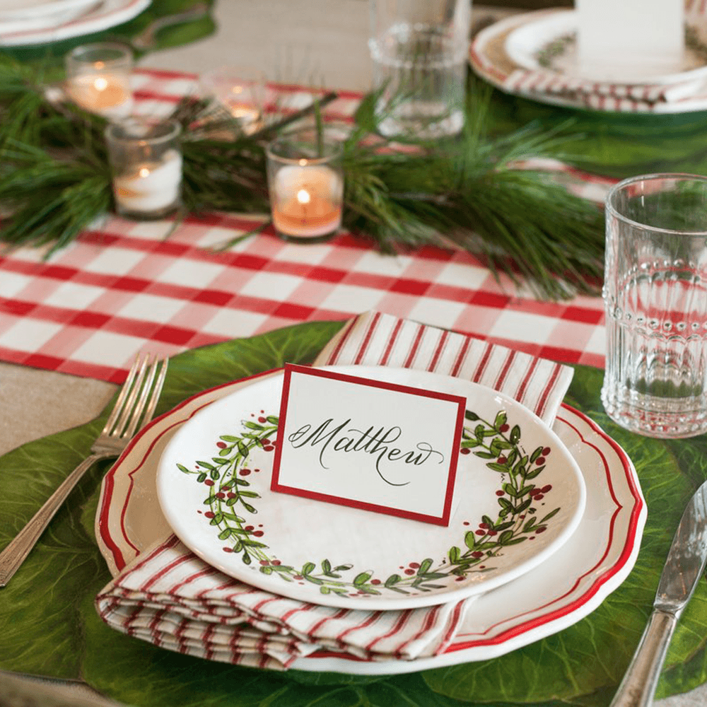 Hand-Painted Holly Wreath Place Settings — Christmas Place Cards