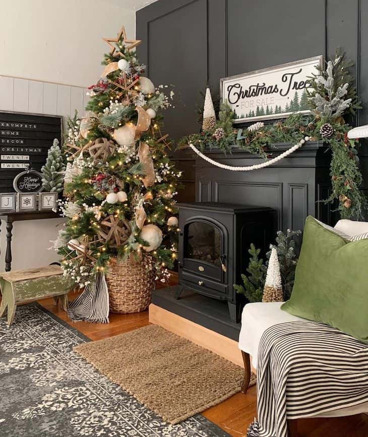 Dramatic Black Mantel with Vibrant Accents Dramatic Black Mantel with Vibrant Accents — Christmas Mantel Decor