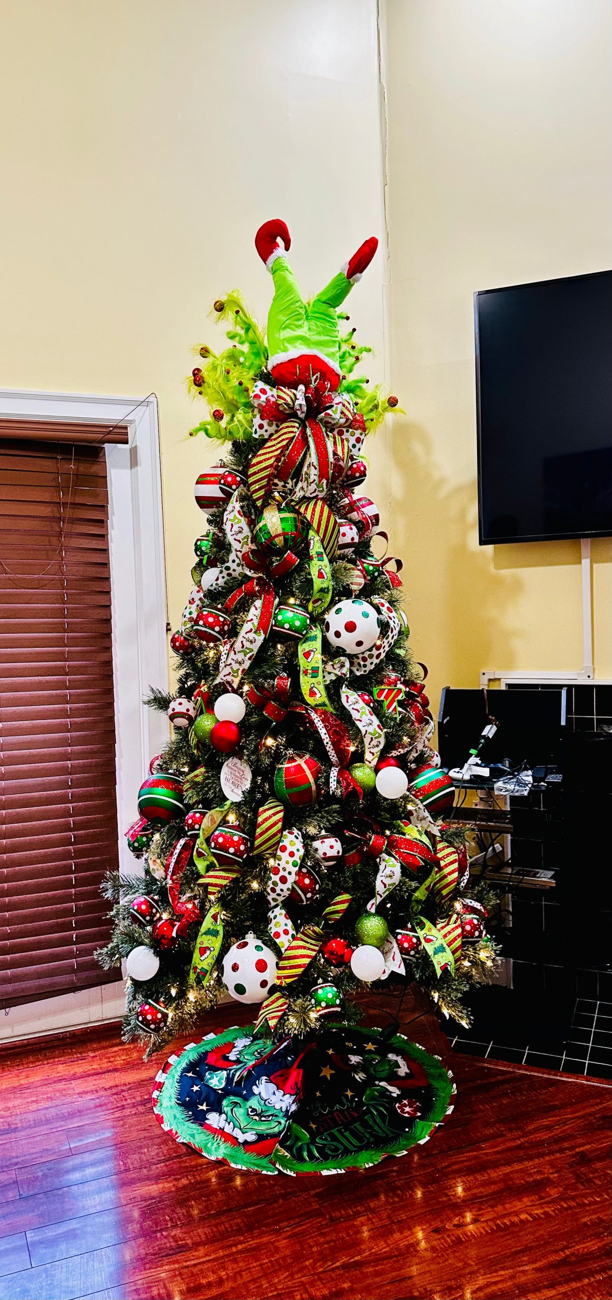 Whimsical Christmas Tree with Elaborate Ribbons and Character Topper Whimsical Christmas Tree with Elaborate Ribbons and Character Topper — Christmas Tree Themes