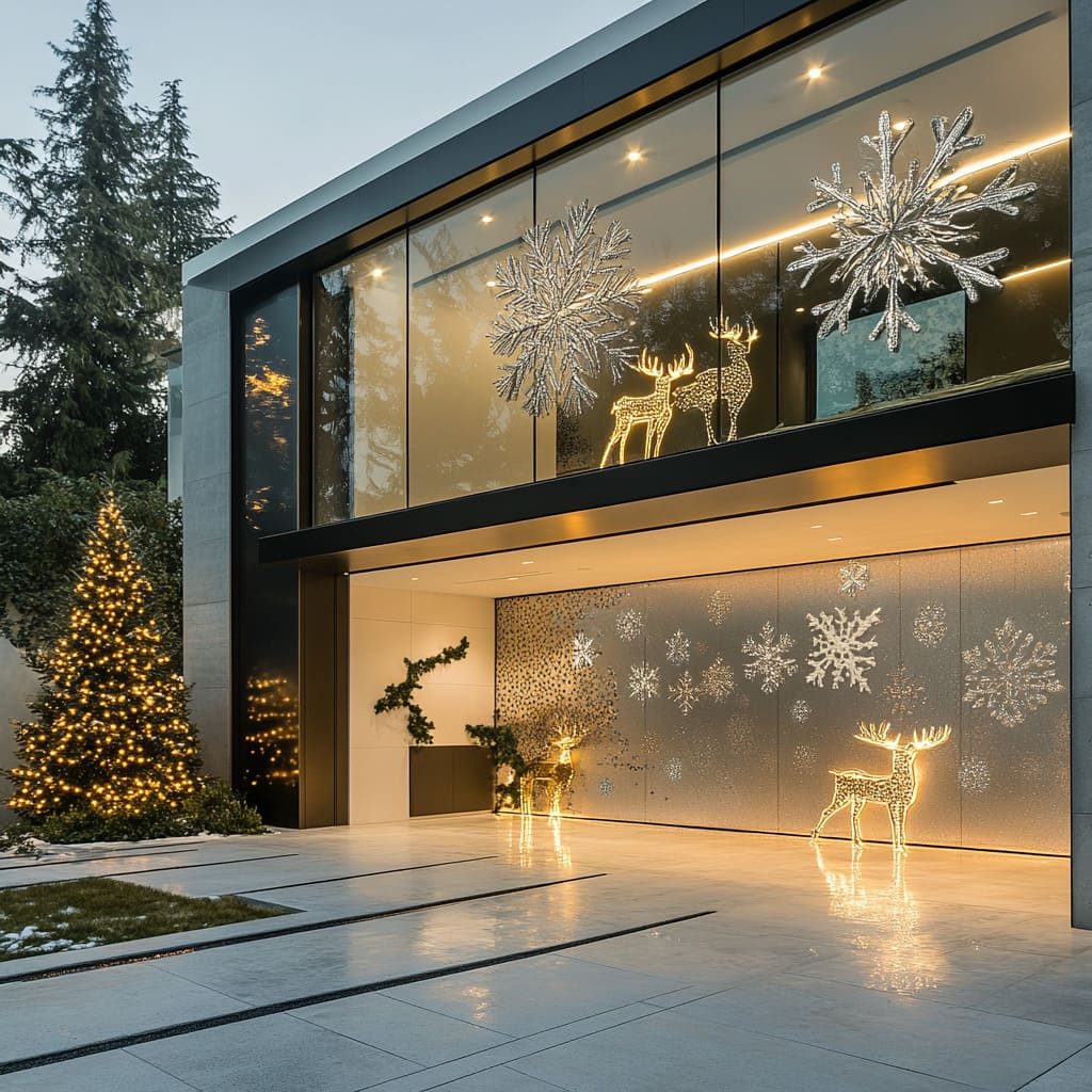 Modern Christmas Lights on a Sleek Facade — Christmas House Exterior Decor