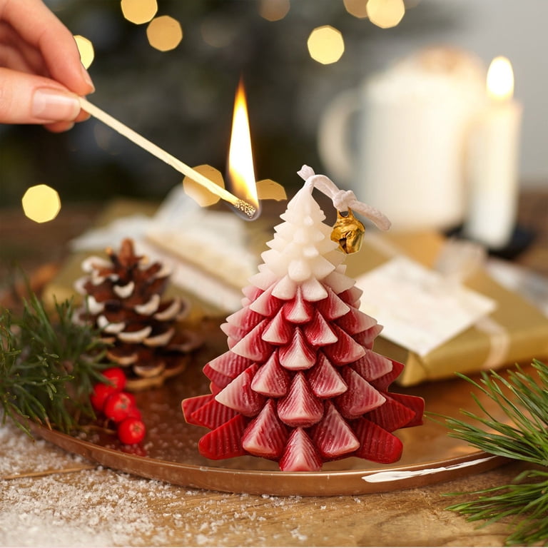 Tiered Christmas Tree Candle Being Lit for a Magical Moment — Christmas Candle Decor