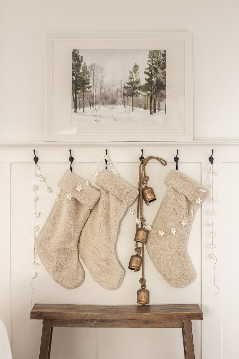 Fluffy Sherpa Stockings on a Wall — Christmas Stockings Display