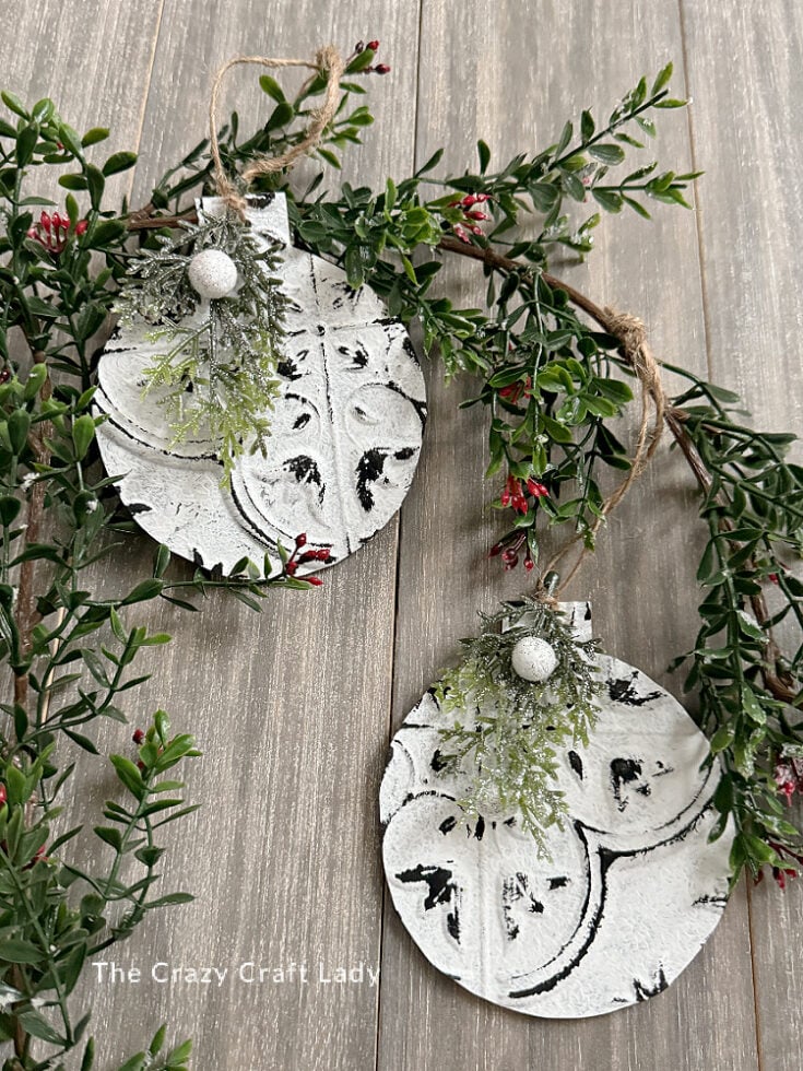 Farmhouse Distressed Tin Tile Ornaments — DIY Christmas Ornaments
