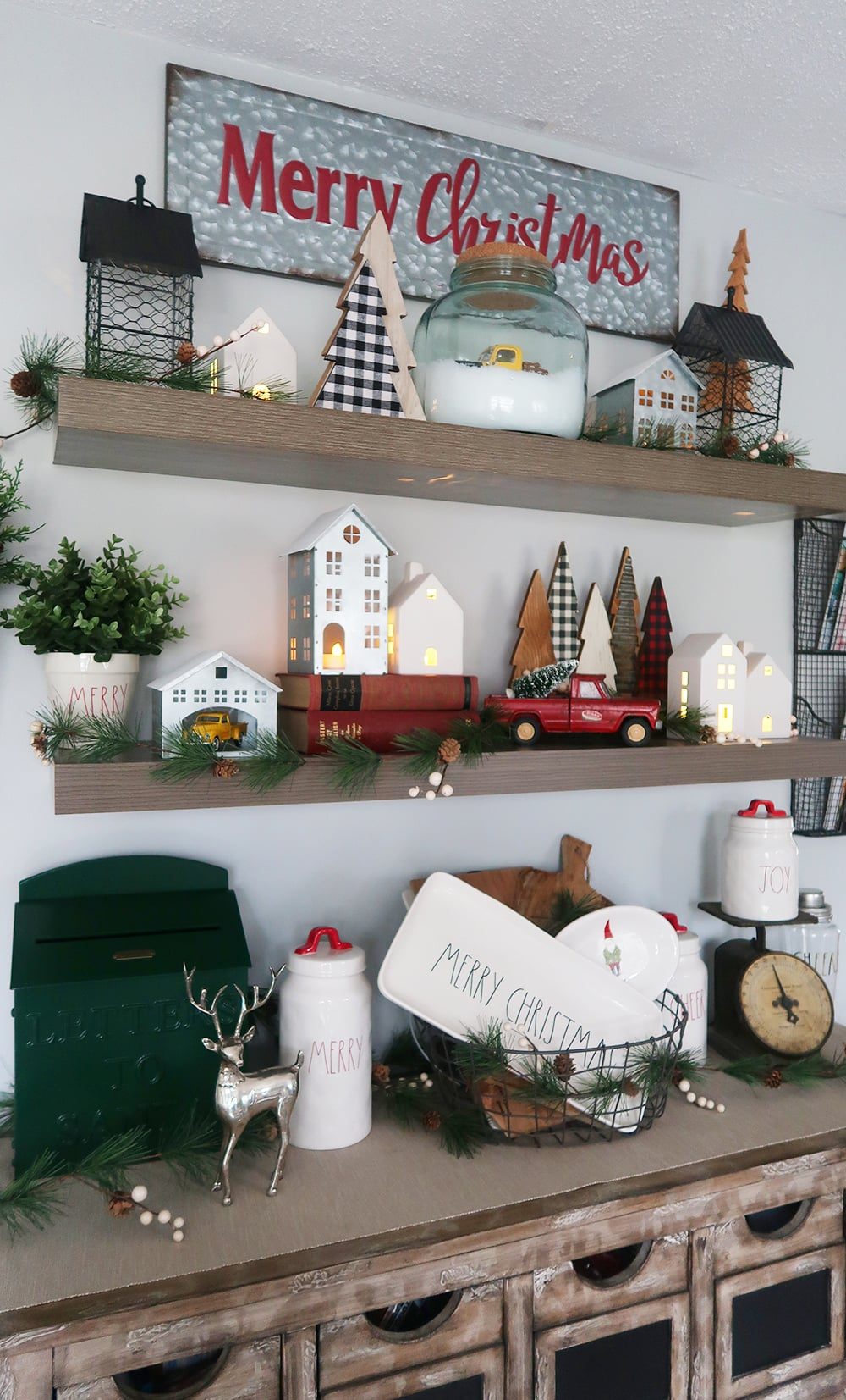 Floating Shelves with a Miniature Christmas Village Floating Shelves with a Miniature Christmas Village — Christmas Shelf Decor