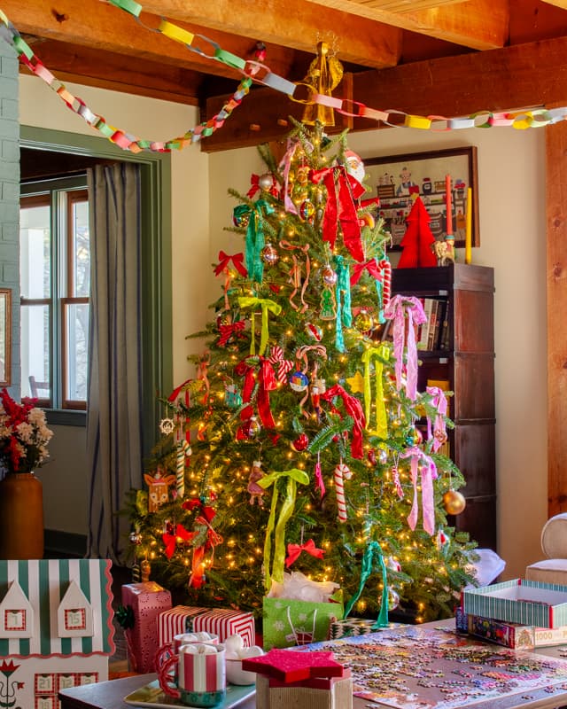 Colorful Ribbon and Candy Cane Christmas Tree — Whimsical Christmas Decor