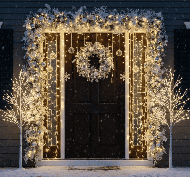 Magical Winter Wonderland Doorway with Cascading String Lights — Winter Wonderland Christmas Decor