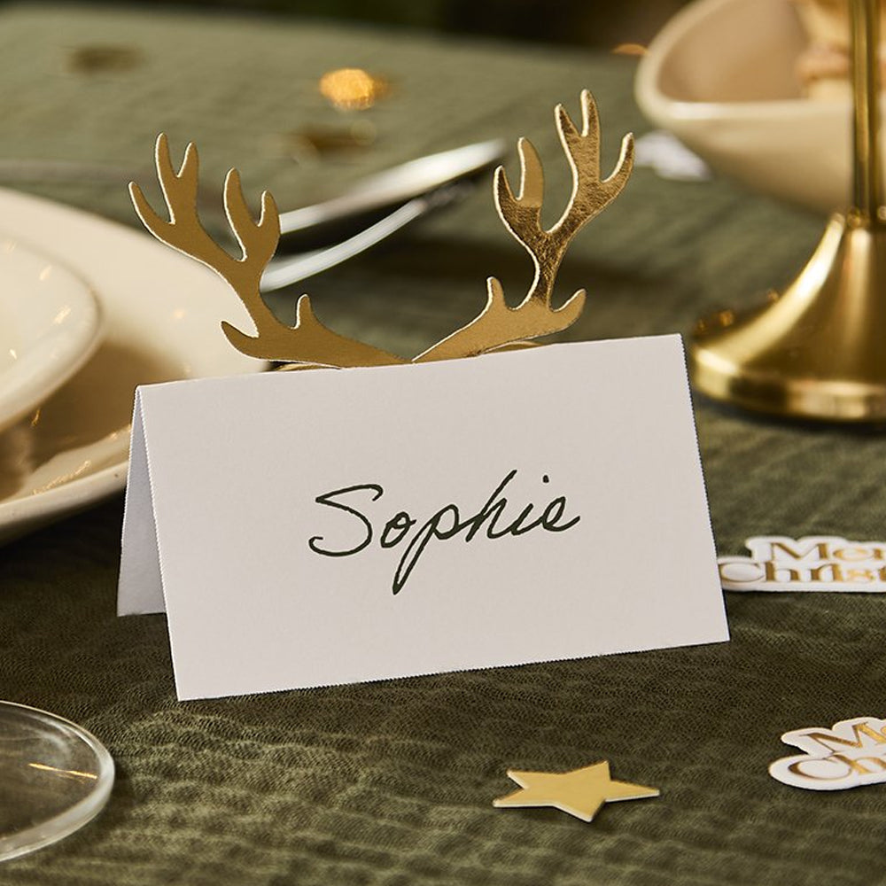 Festive Gold Antler Place Card Holders — Christmas Place Cards