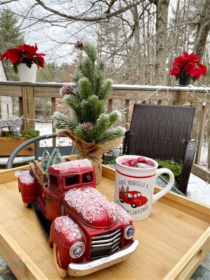Charming Deck Vignette with a Vintage Red Truck — Christmas Yard Decor
