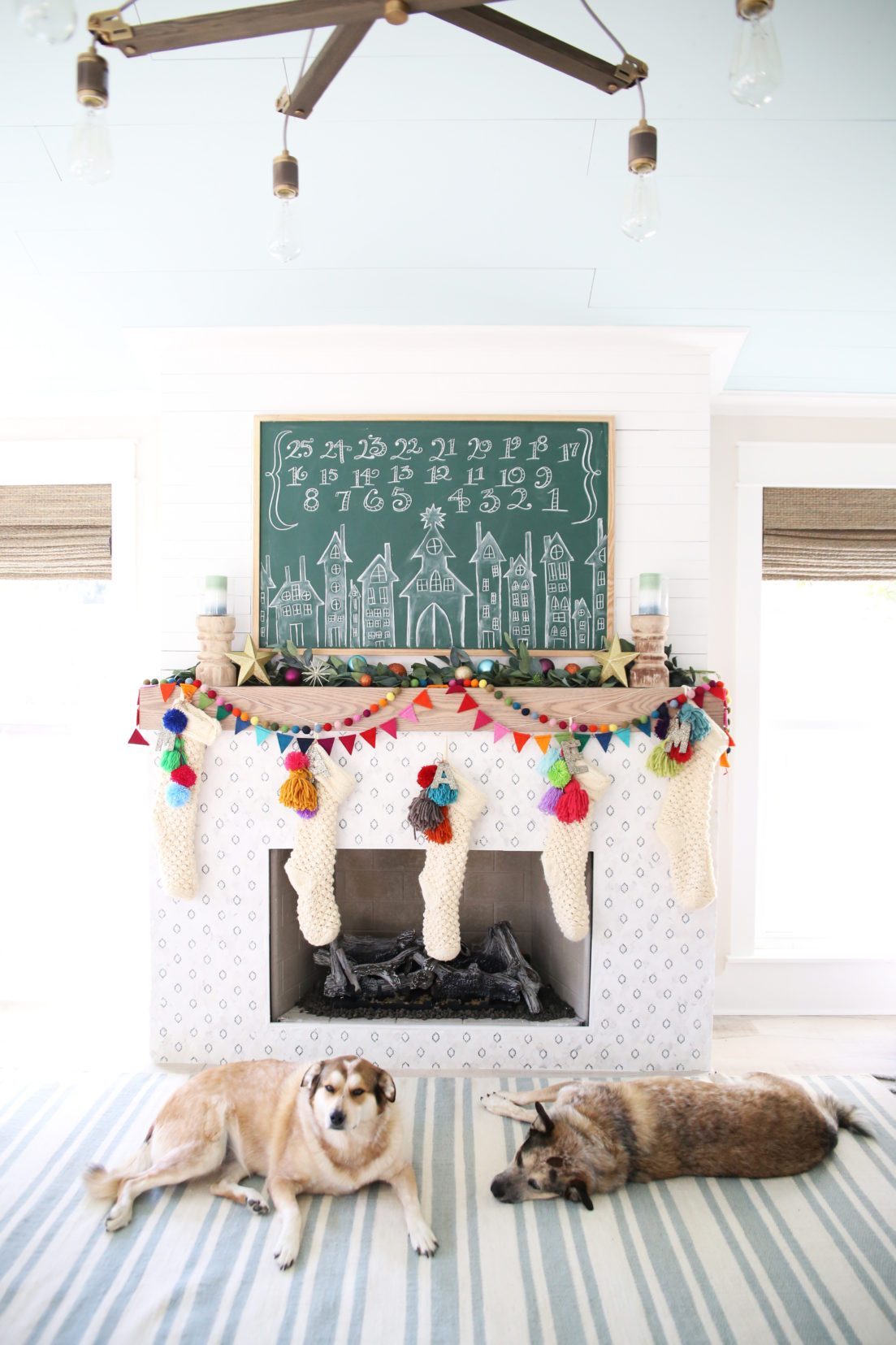 Boho Mantel with Colorful Pom-Pom Garland Boho Mantel with Colorful Pom-Pom Garland — Christmas Mantel Decor