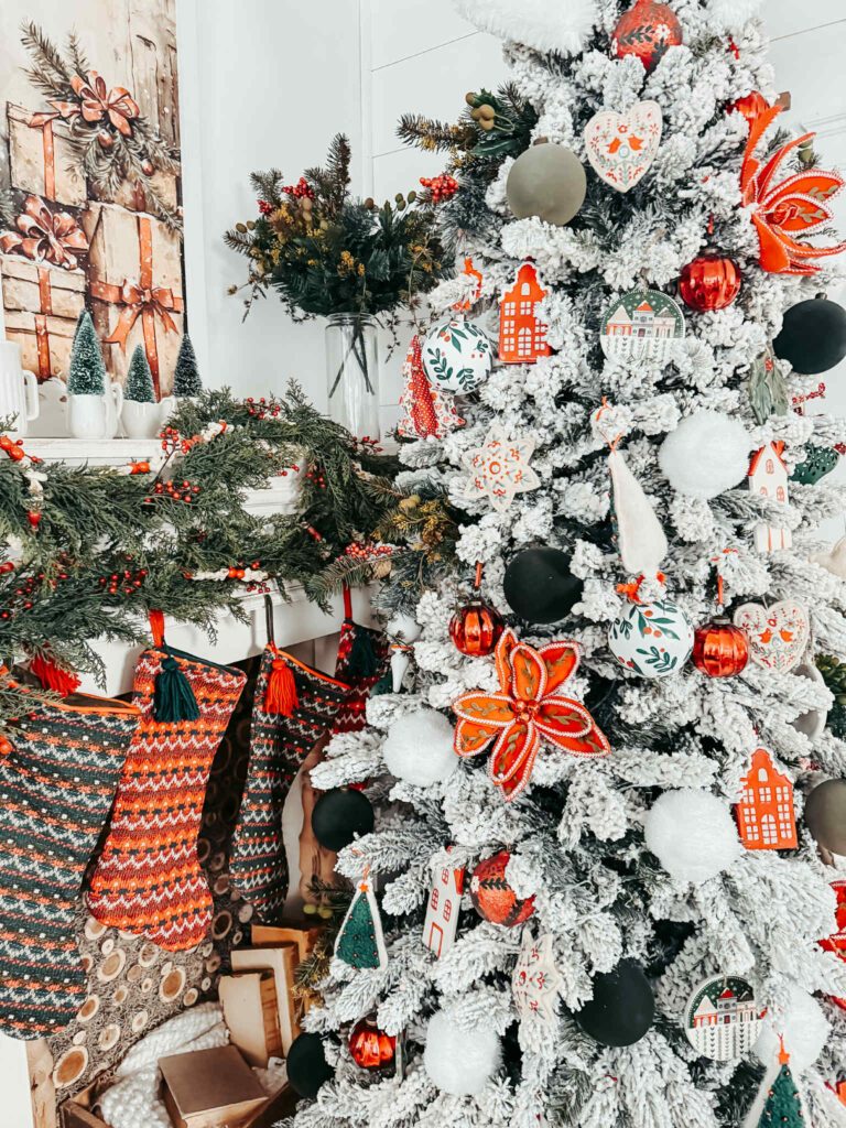 Eclectic Farmhouse: House-Shaped Ornaments on Flocked Tree Eclectic Farmhouse: House-Shaped Ornaments on Flocked Tree — Flocked Christmas Tree Decor